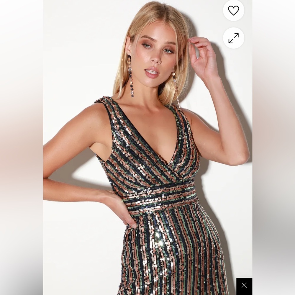 Lulu’s Light in the Night Navy Blue Multi Sequin Midi Dress - Picture 3 of 9